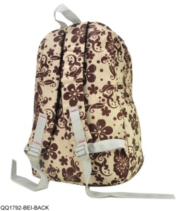 Beige Gorgeous Flower Print Backpack with Front Pocket Model2